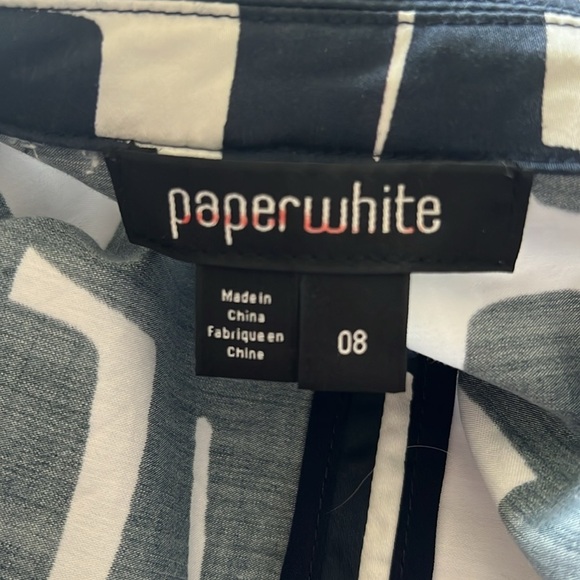 Paperwhite by Anthropologie Woman’s Blue White Geometric Single Breast Blazer 8 - Picture 9 of 13